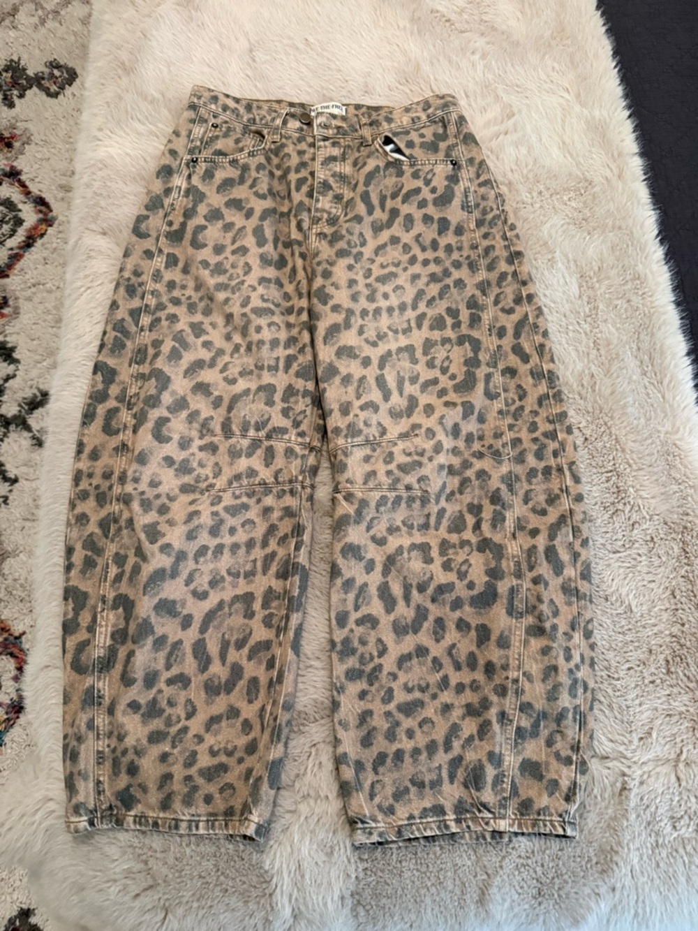 We The Free Leopard Print High-Rise Jeans in Beige and Brown
